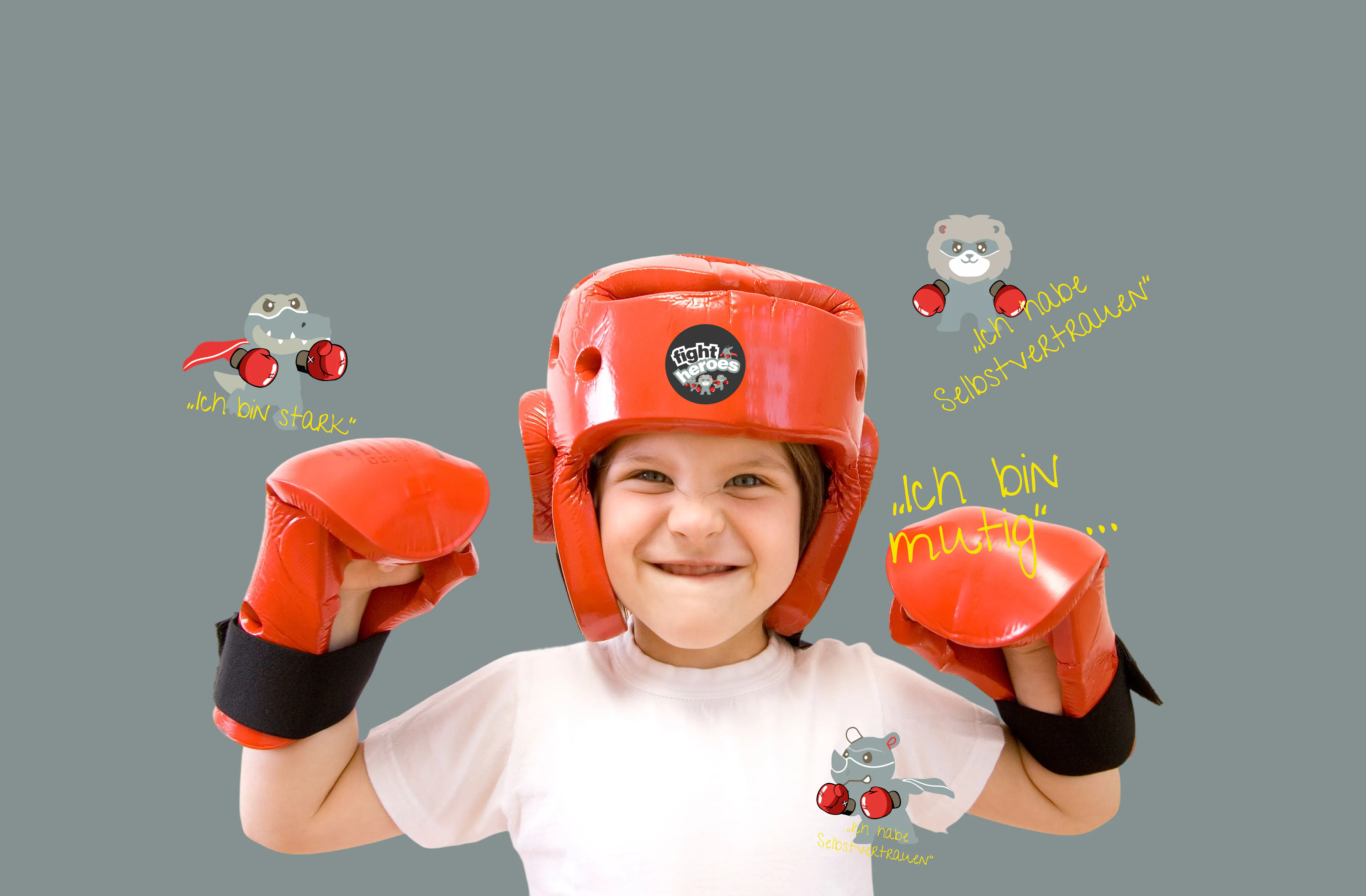 Kind mit roten Boxhandschuhen und Kopfschutz – HAUZEL fightheroes